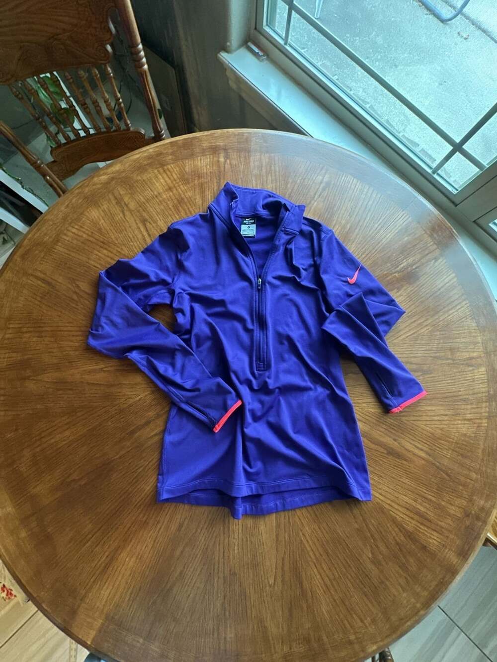 Nike Pro Dri-FIT Purple Long Sleeve 1/2 Zip Pullover Thumbholes Women's Size L